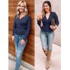 imageZESICA Womens Fall 2025 Wrap V Neck Long Batwing Sleeve Belted Waist Ruffle Knitted Sweater Pullover TopNavy