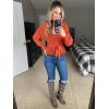 imageZESICA Womens Fall 2025 Wrap V Neck Long Batwing Sleeve Belted Waist Ruffle Knitted Sweater Pullover TopOrange