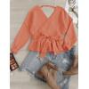 imageZESICA Womens Fall 2025 Wrap V Neck Long Batwing Sleeve Belted Waist Ruffle Knitted Sweater Pullover TopPeach