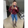 imageZESICA Womens Fall 2025 Wrap V Neck Long Batwing Sleeve Belted Waist Ruffle Knitted Sweater Pullover TopWine