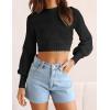 imageZESICA Womens Fall Mock Neck Cropped Sweater Long Sleeve Soft Ribbed Knit Pullover Jumper TopsBlack
