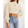 imageZESICA Womens Fall Mock Neck Cropped Sweater Long Sleeve Soft Ribbed Knit Pullover Jumper TopsIvory