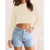 imageZESICA Womens Fall Mock Neck Cropped Sweater Long Sleeve Soft Ribbed Knit Pullover Jumper TopsIvory
