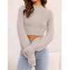 imageZESICA Womens Fall Mock Neck Cropped Sweater Long Sleeve Soft Ribbed Knit Pullover Jumper TopsSand