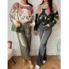 imageZESICA Womens Floral Oversized Sweaters 2025 Fall Crewneck Long Sleeve Casual Chunky Knit Pullover Sweater TopsGreen