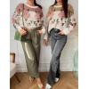imageZESICA Womens Floral Oversized Sweaters 2025 Fall Crewneck Long Sleeve Casual Chunky Knit Pullover Sweater TopsPink