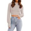 imageZESICA Womens Fall Mock Neck Cropped Sweater Long Sleeve Soft Ribbed Knit Pullover Jumper TopsSand