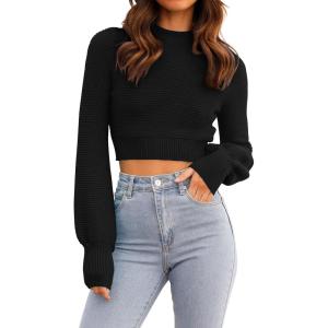 imageZESICA Womens Fall Mock Neck Cropped Sweater Long Sleeve Soft Ribbed Knit Pullover Jumper TopsBlack
