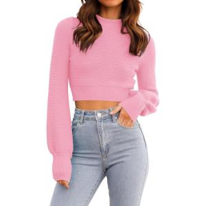 imageZESICA Womens Fall Mock Neck Cropped Sweater Long Sleeve Soft Ribbed Knit Pullover Jumper TopsHotpink