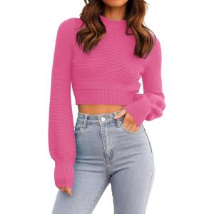 imageZESICA Womens Fall Mock Neck Cropped Sweater Long Sleeve Soft Ribbed Knit Pullover Jumper TopsRose