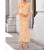 imageZESICA Womens 2025 Bell Long Sleeve Floral Maxi Dress Fall Fashion Bodycon Mesh Wedding Guest Cocktail Party DressesRedapricot
