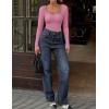 imageZESICA Womens Long Sleeve Shirts 2025 Fall Fashion Square Neck Slim Fit Basic Going Out Tops Trendy OutfitsPink