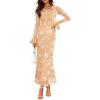 imageZESICA Womens 2025 Bell Long Sleeve Floral Maxi Dress Fall Fashion Bodycon Mesh Wedding Guest Cocktail Party DressesRedapricot