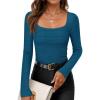 imageZESICA Womens Long Sleeve Shirts 2025 Fall Fashion Square Neck Slim Fit Basic Going Out Tops Trendy OutfitsTeal