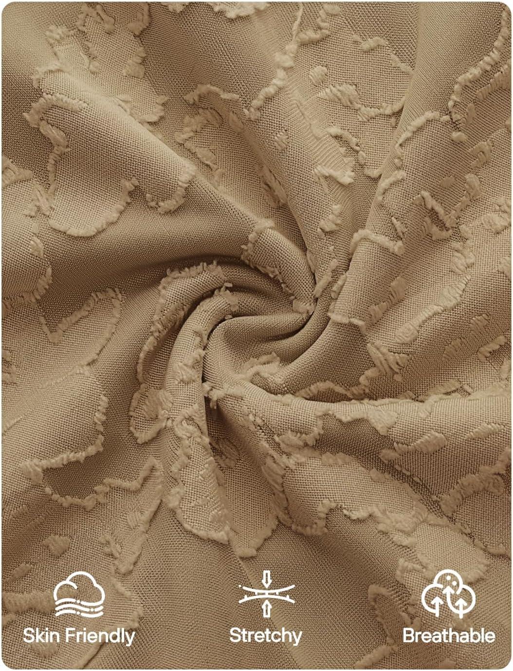 imageZESICA Fall Mini Dresses for Women 2025 Long Sleeve Floral Mesh Crewneck Bodycon Cocktail Party Club Short DressKhaki