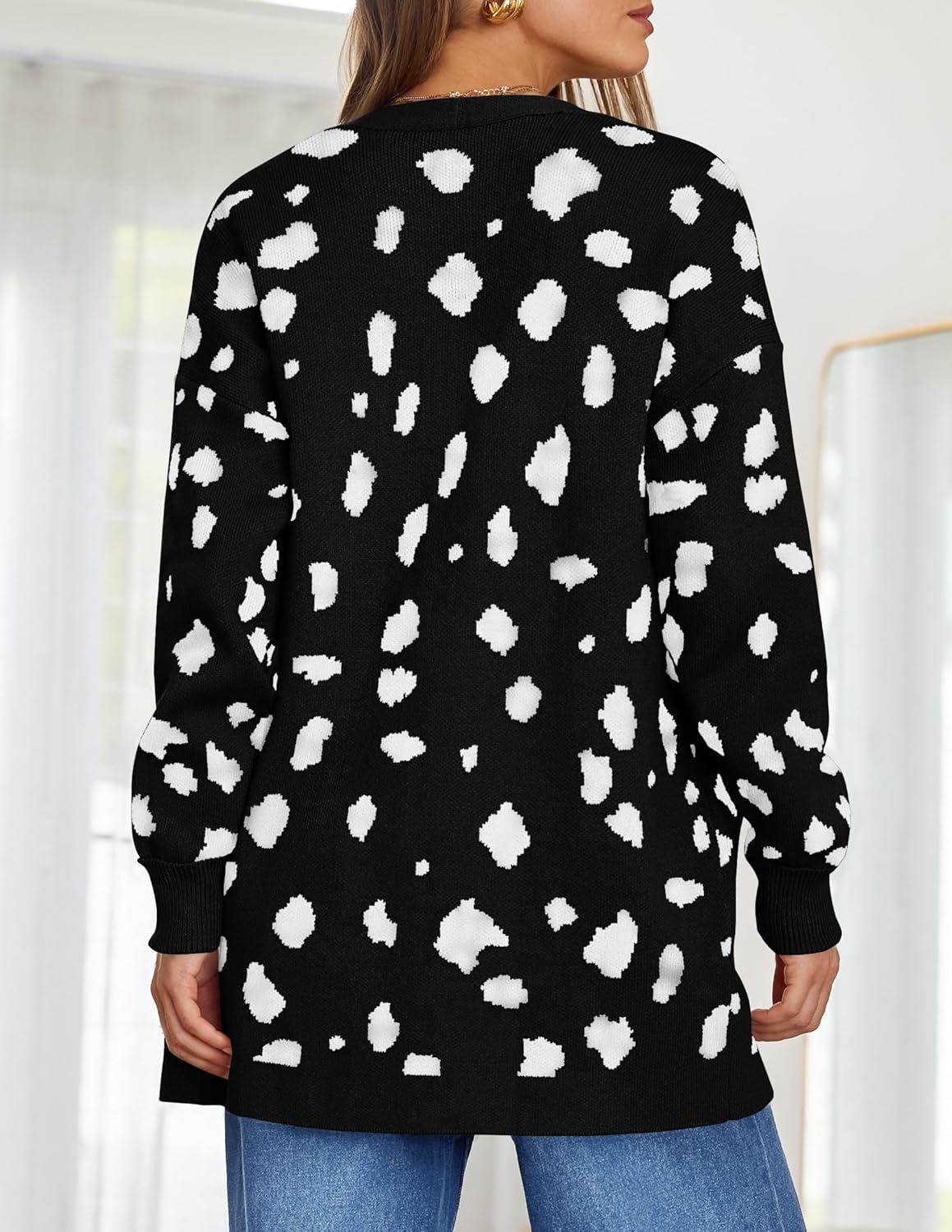 imageZESICA Womens Fall Winter Long Sleeves Open Front Leopard Print Knitted Sweater Cardigan Coat OutwearA Black