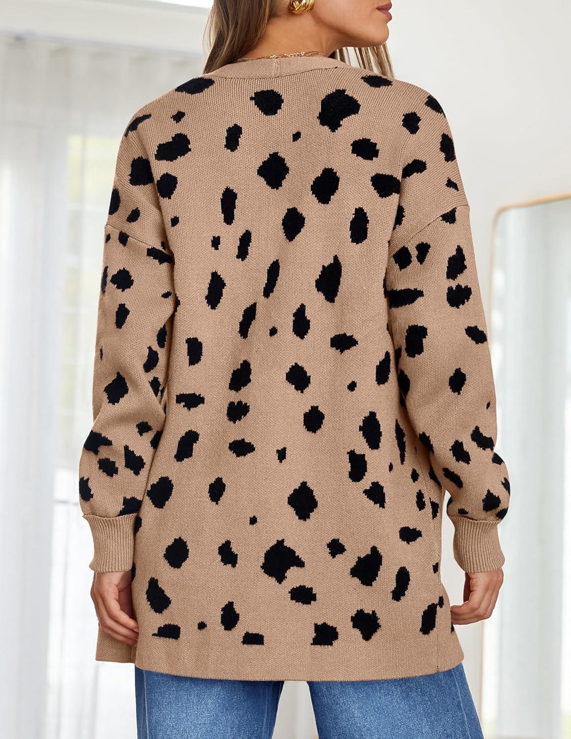 imageZESICA Womens Fall Winter Long Sleeves Open Front Leopard Print Knitted Sweater Cardigan Coat OutwearA Khaki
