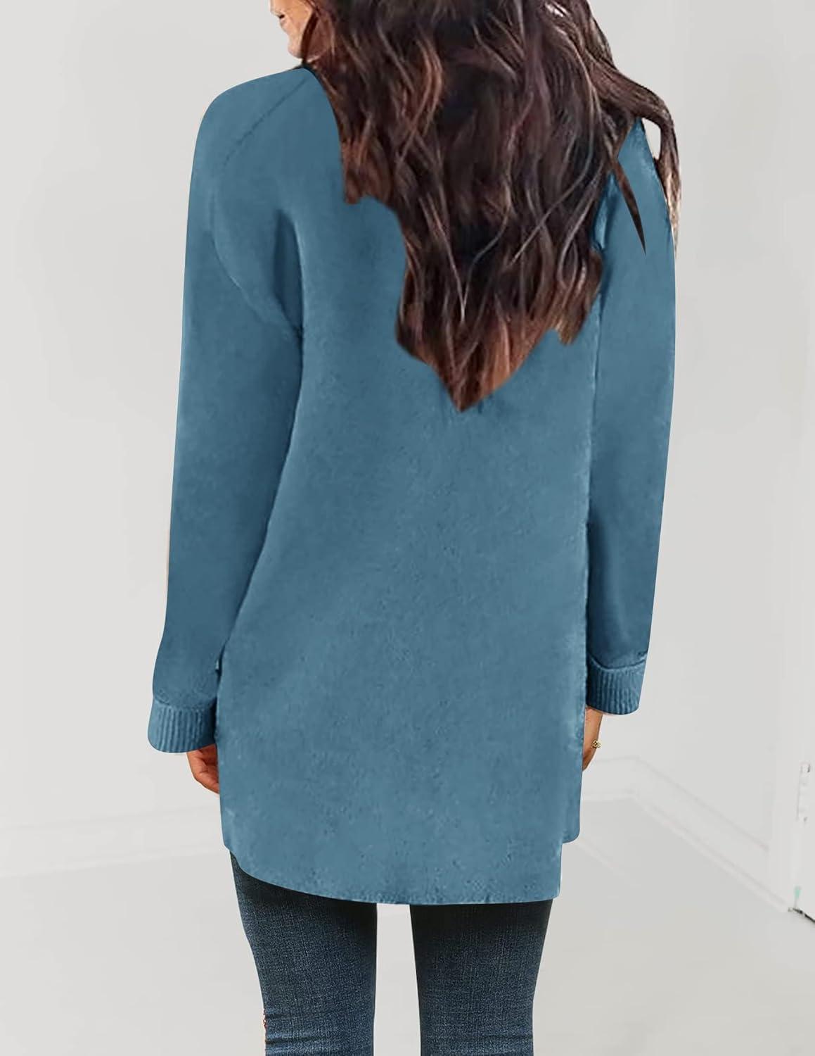 imageZESICA Womens Fall Winter Long Sleeves Open Front Leopard Print Knitted Sweater Cardigan Coat OutwearDustyblue