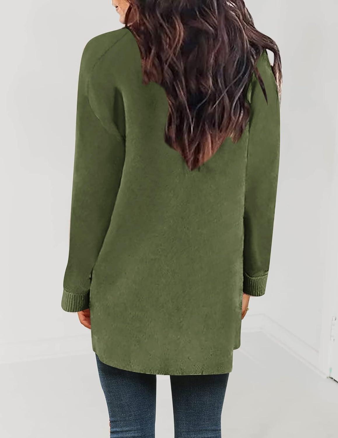 imageZESICA Womens Fall Winter Long Sleeves Open Front Leopard Print Knitted Sweater Cardigan Coat OutwearOlive