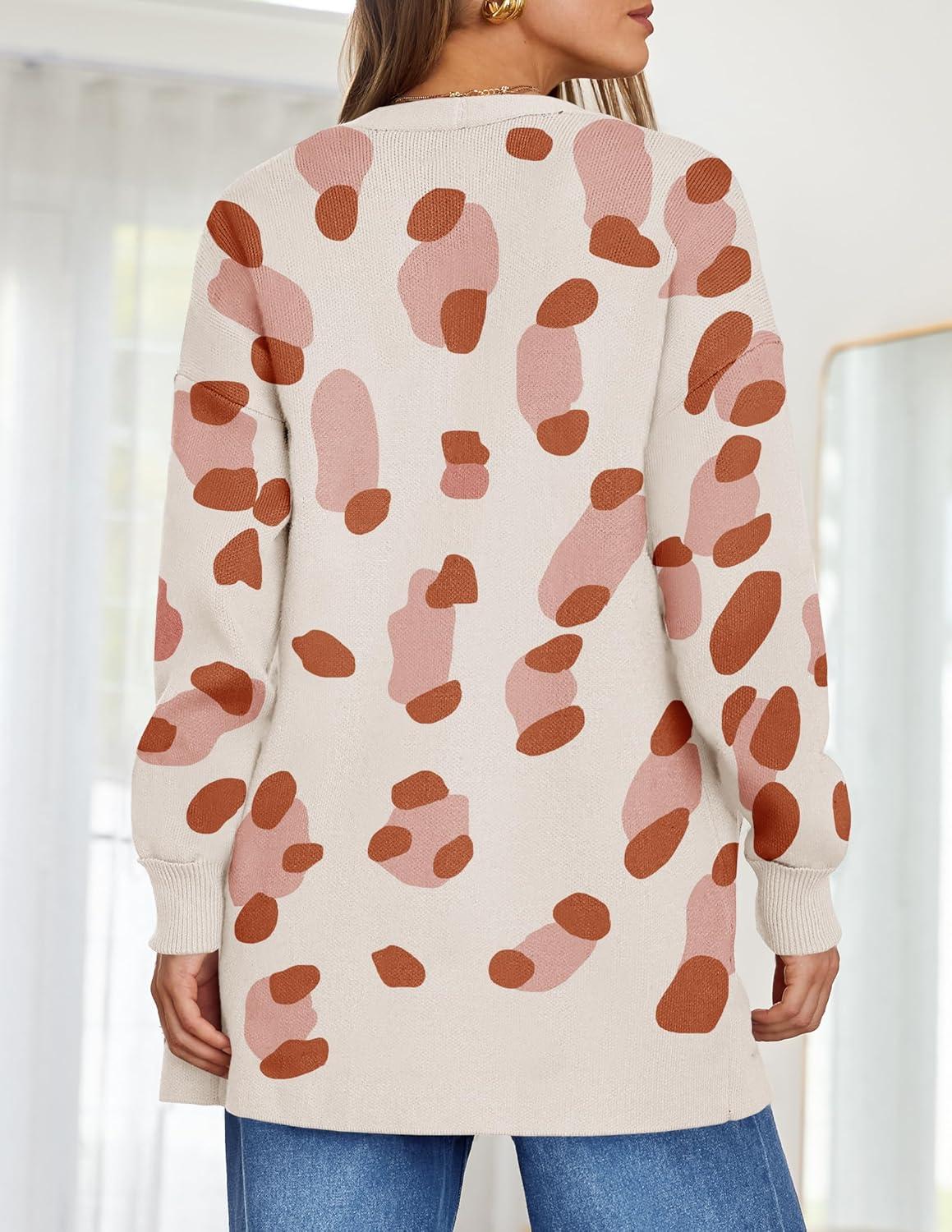 imageZESICA Womens Fall Winter Long Sleeves Open Front Leopard Print Knitted Sweater Cardigan Coat OutwearOrange