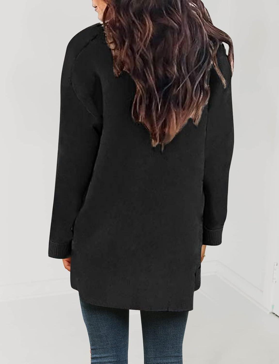 imageZESICA Womens Fall Winter Long Sleeves Open Front Leopard Print Knitted Sweater Cardigan Coat OutwearSolid Black