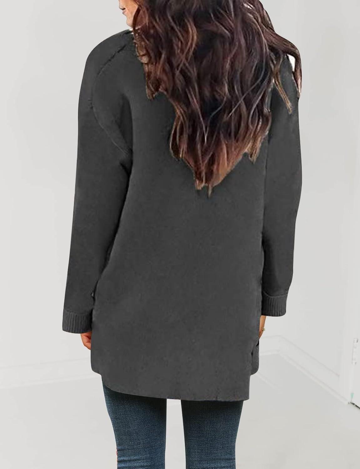 imageZESICA Womens Fall Winter Long Sleeves Open Front Leopard Print Knitted Sweater Cardigan Coat OutwearSolid Grey