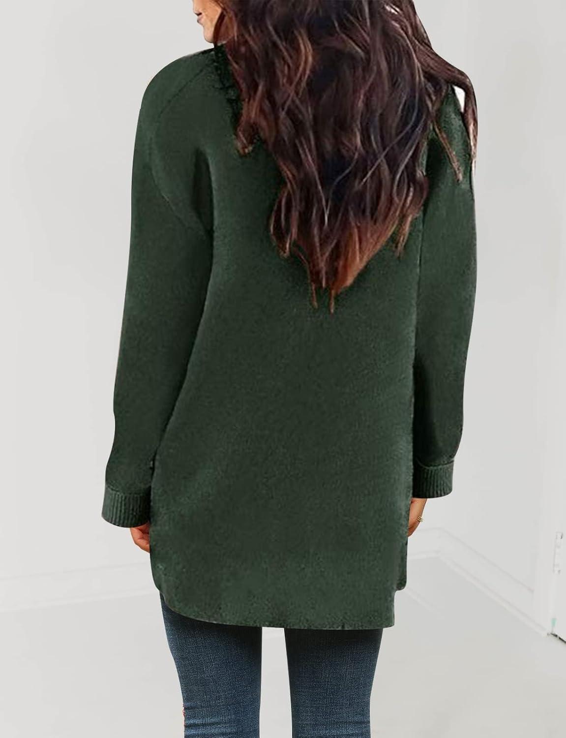 imageZESICA Womens Fall Winter Long Sleeves Open Front Leopard Print Knitted Sweater Cardigan Coat OutwearSolidgreen