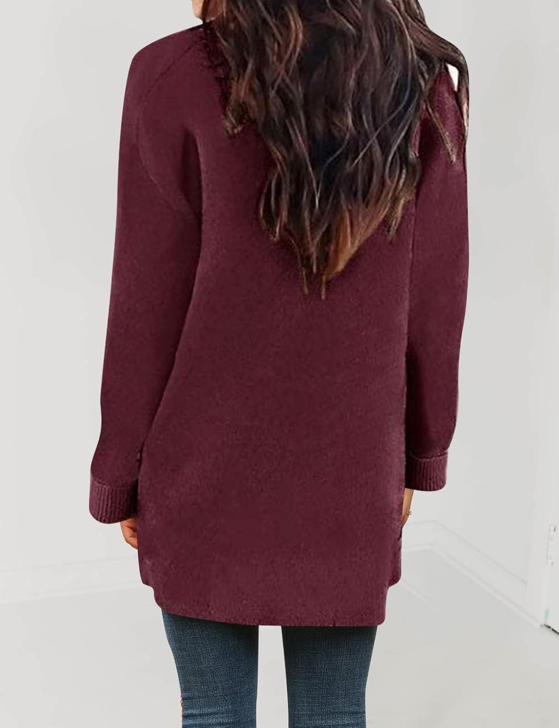 imageZESICA Womens Fall Winter Long Sleeves Open Front Leopard Print Knitted Sweater Cardigan Coat OutwearSolidwine