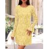 imageZESICA Fall Mini Dresses for Women 2025 Long Sleeve Floral Mesh Crewneck Bodycon Cocktail Party Club Short DressYellow
