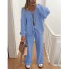 imageZESICA Womens 2 Piece Outfits Lounge Pajama Sets 2025 Fall Long Sleeve Cardigans Wide Leg Pants Matching Winter ClothesBlue