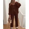 imageZESICA Womens 2 Piece Outfits Lounge Pajama Sets 2025 Fall Long Sleeve Cardigans Wide Leg Pants Matching Winter ClothesCaramel
