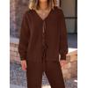 imageZESICA Womens 2 Piece Outfits Lounge Pajama Sets 2025 Fall Long Sleeve Cardigans Wide Leg Pants Matching Winter ClothesCaramel