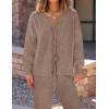 imageZESICA Womens 2 Piece Outfits Lounge Pajama Sets 2025 Fall Long Sleeve Cardigans Wide Leg Pants Matching Winter ClothesKhaki
