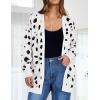 imageZESICA Womens Fall Winter Long Sleeves Open Front Leopard Print Knitted Sweater Cardigan Coat OutwearA White