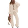 imageZESICA Womens 2 Piece Outfits Lounge Pajama Sets 2025 Fall Long Sleeve Cardigans Wide Leg Pants Matching Winter ClothesApricot