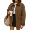 imageZESICA Womens Lightweight Trendy Jackets 2025 fall Contrast Collar Zip Up Cotton Oversized Casual Cargo Barn JacketBrown