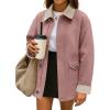 imageZESICA Womens Lightweight Trendy Jackets 2025 fall Contrast Collar Zip Up Cotton Oversized Casual Cargo Barn JacketPink