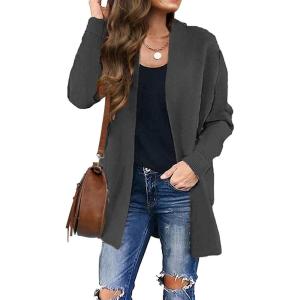 imageZESICA Womens Fall Winter Long Sleeves Open Front Leopard Print Knitted Sweater Cardigan Coat OutwearSolid Grey