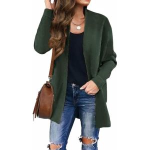 imageZESICA Womens Fall Winter Long Sleeves Open Front Leopard Print Knitted Sweater Cardigan Coat OutwearSolidgreen