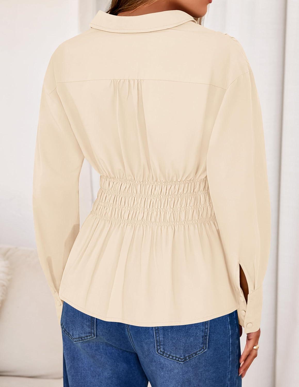 imageZESICA Womens 2025 Fall Long Sleeve Blouse Business Dressy Casual Button Down Shirts Peplum Tops Fashion Trendy ClothesApricot