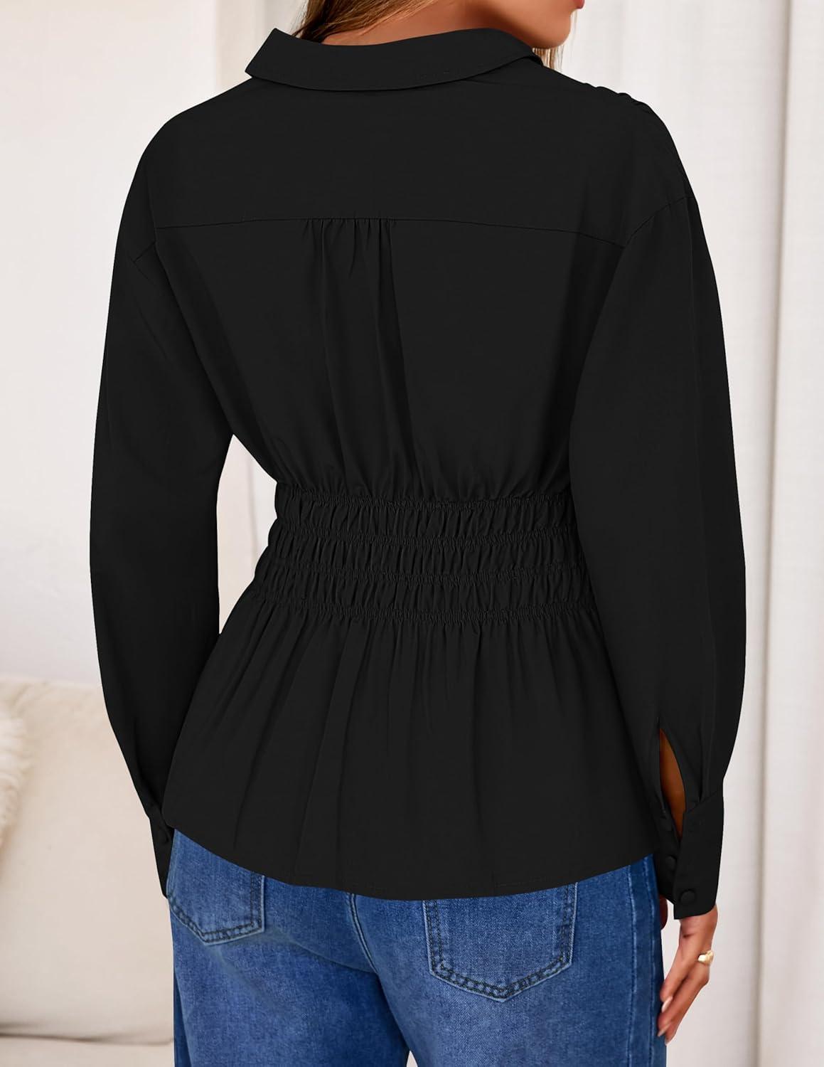 imageZESICA Womens 2025 Fall Long Sleeve Blouse Business Dressy Casual Button Down Shirts Peplum Tops Fashion Trendy ClothesBlack