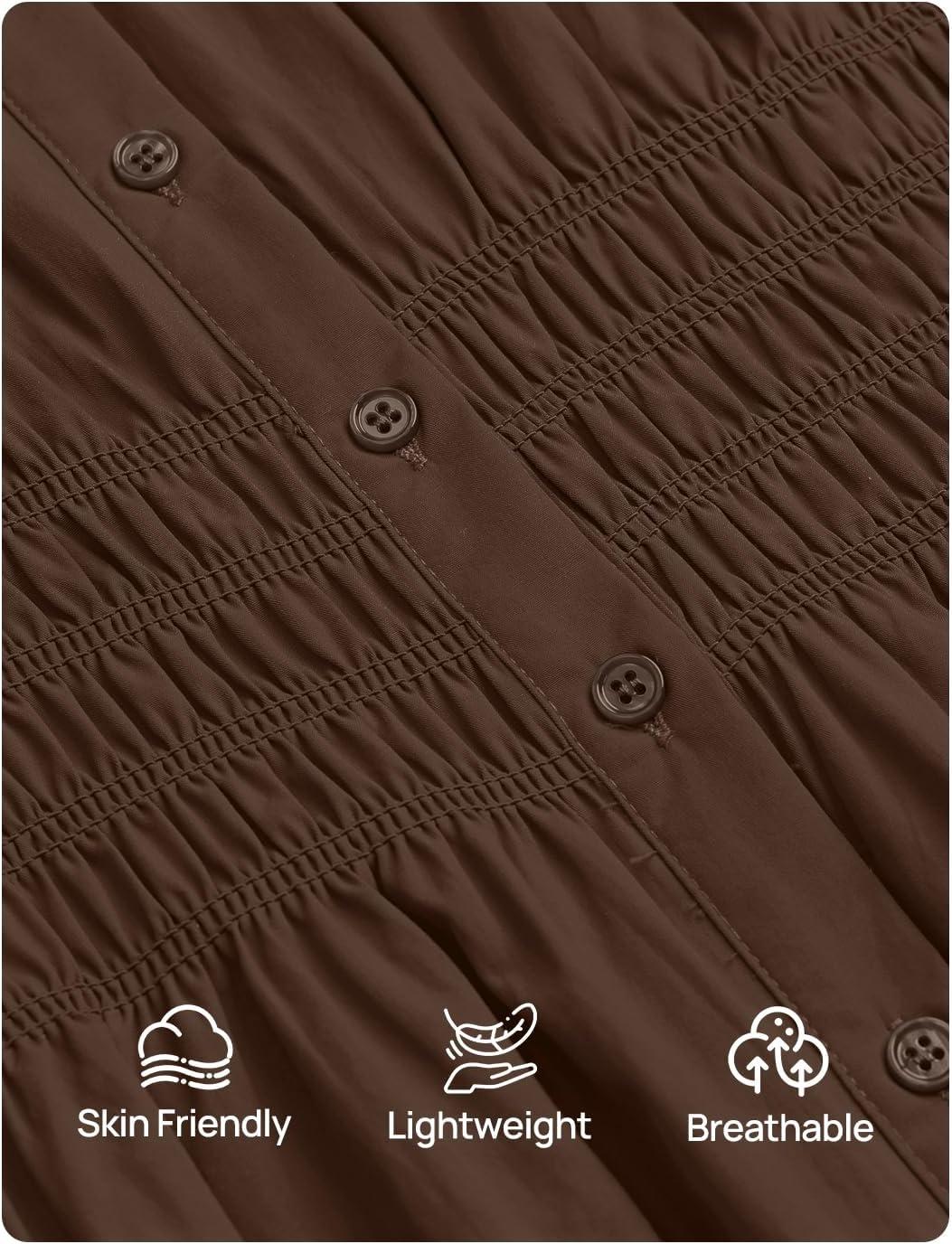 imageZESICA Womens 2025 Fall Long Sleeve Blouse Business Dressy Casual Button Down Shirts Peplum Tops Fashion Trendy ClothesBrown