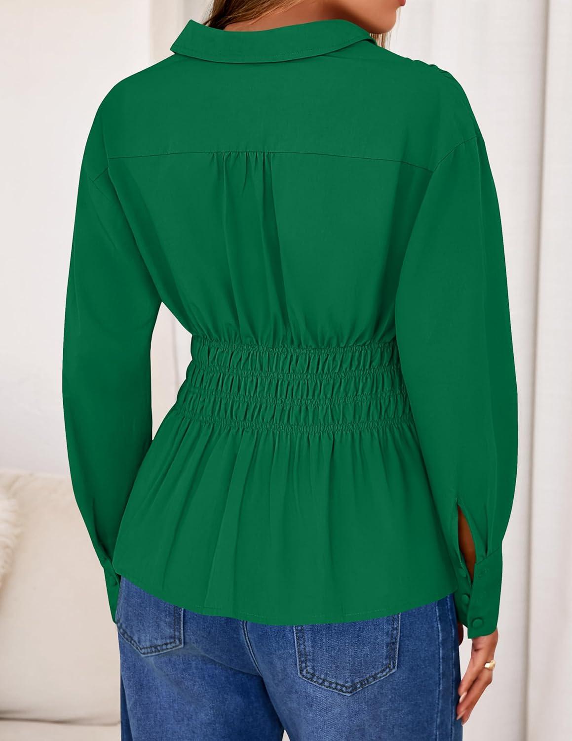 imageZESICA Womens 2025 Fall Long Sleeve Blouse Business Dressy Casual Button Down Shirts Peplum Tops Fashion Trendy ClothesGreen