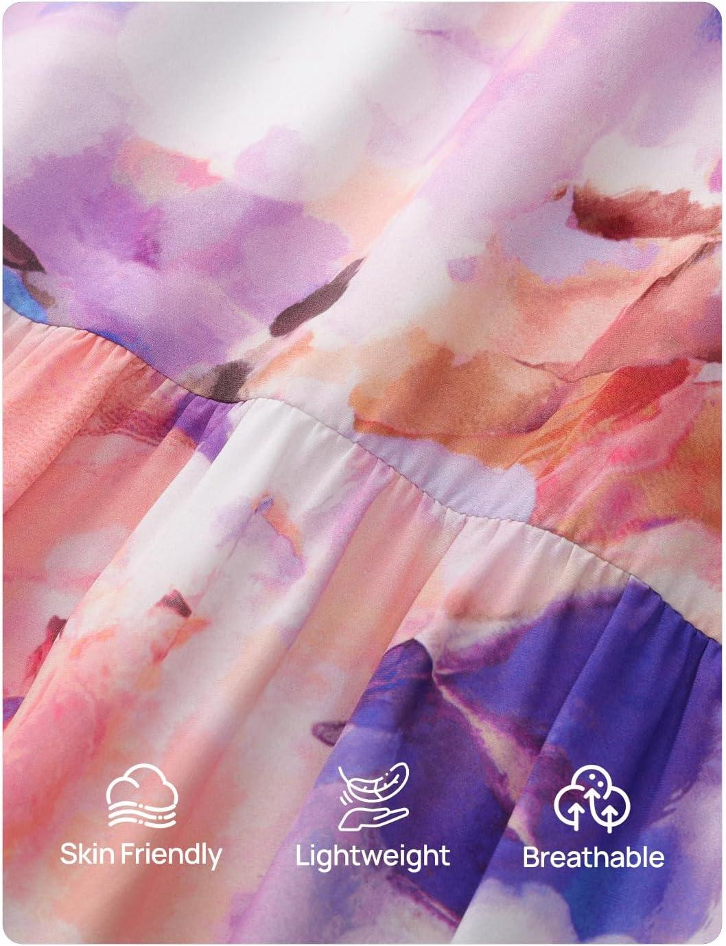 imageZESICA Womens 2025 Fall Long Sleeve Maxi Dress Floral Print V Neck Empire Waist A Line Tiered Flowy Boho Party DressesPurple