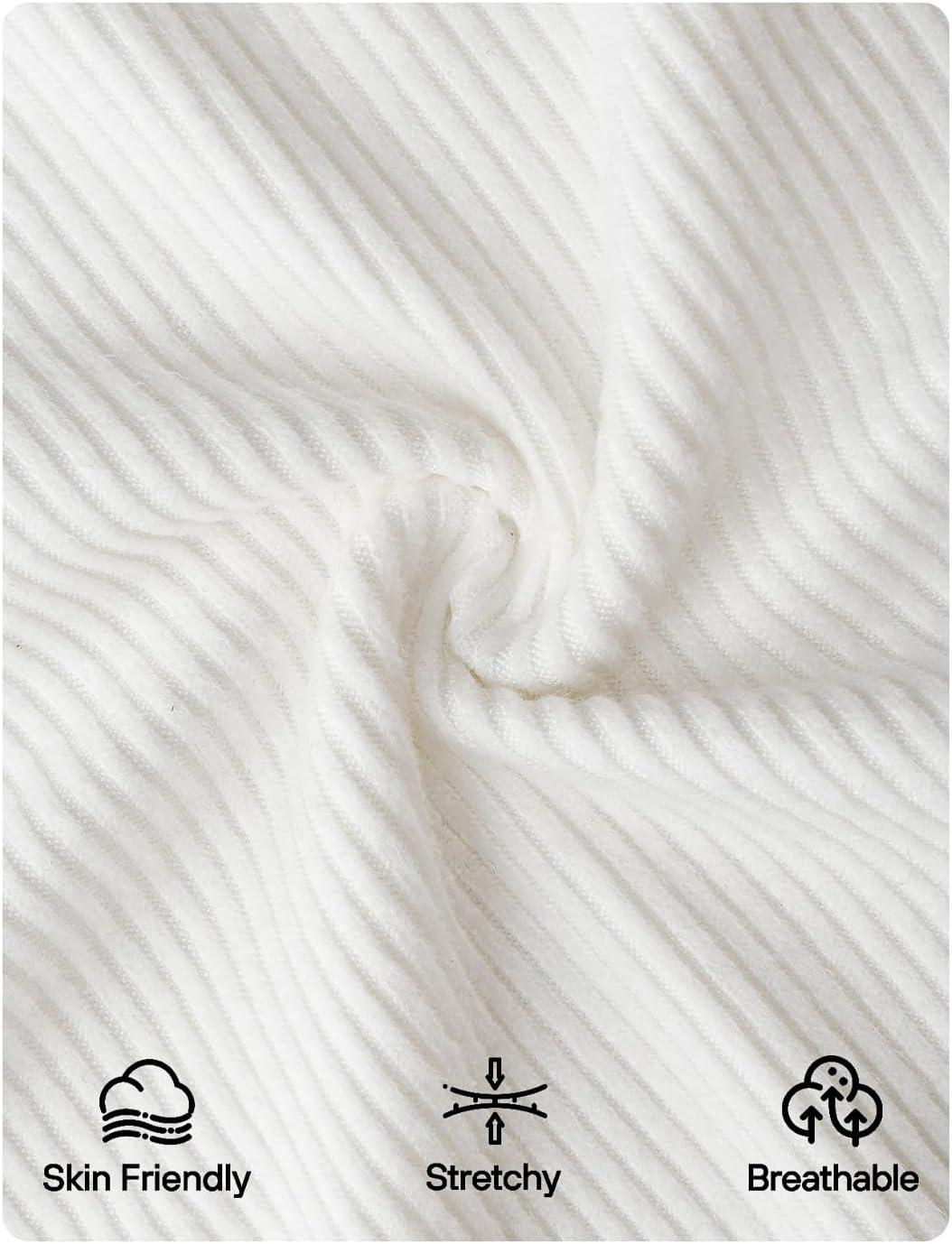 imageZESICA Womens Long Sleeve Shirts 2025 Fall Mock Neck Ribbed Knit Slim Fit Tops Basic Tees Dressy Casual Outfits ClothesWhite