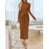 imageZESICA Womens 2025 Fall Long Sleeve Bodycon Dress Mock Neck Wedding Guest Cocktail Party Long Midi DressesCaramel