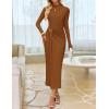imageZESICA Womens 2025 Fall Long Sleeve Bodycon Dress Mock Neck Wedding Guest Cocktail Party Long Midi DressesCaramel
