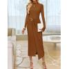 imageZESICA Womens 2025 Fall Long Sleeve Bodycon Dress Mock Neck Wedding Guest Cocktail Party Long Midi DressesCaramel
