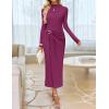 imageZESICA Womens 2025 Fall Long Sleeve Bodycon Dress Mock Neck Wedding Guest Cocktail Party Long Midi DressesEggplant