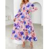 imageZESICA Womens 2025 Fall Long Sleeve Maxi Dress Floral Print V Neck Empire Waist A Line Tiered Flowy Boho Party DressesPurple